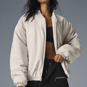 Alo Yoga Faux Leather Premier Bomber Bone